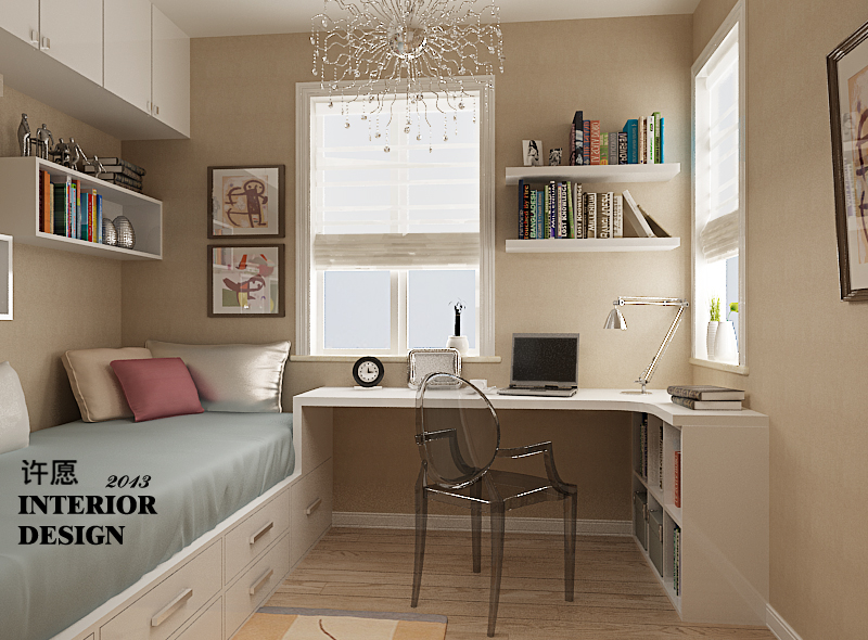 現代兒童房飄窗改書桌時尚裝修設計效果圖